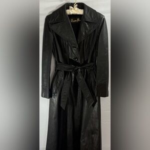 1970's Gem!!! Black Leather Trench Coat with Belt